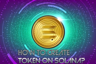 Stylized text graphic with the question 'How to create token on Solana?' written in bold, modern typography, featuring a gradient color scheme and a subtle blockchain-themed background.
