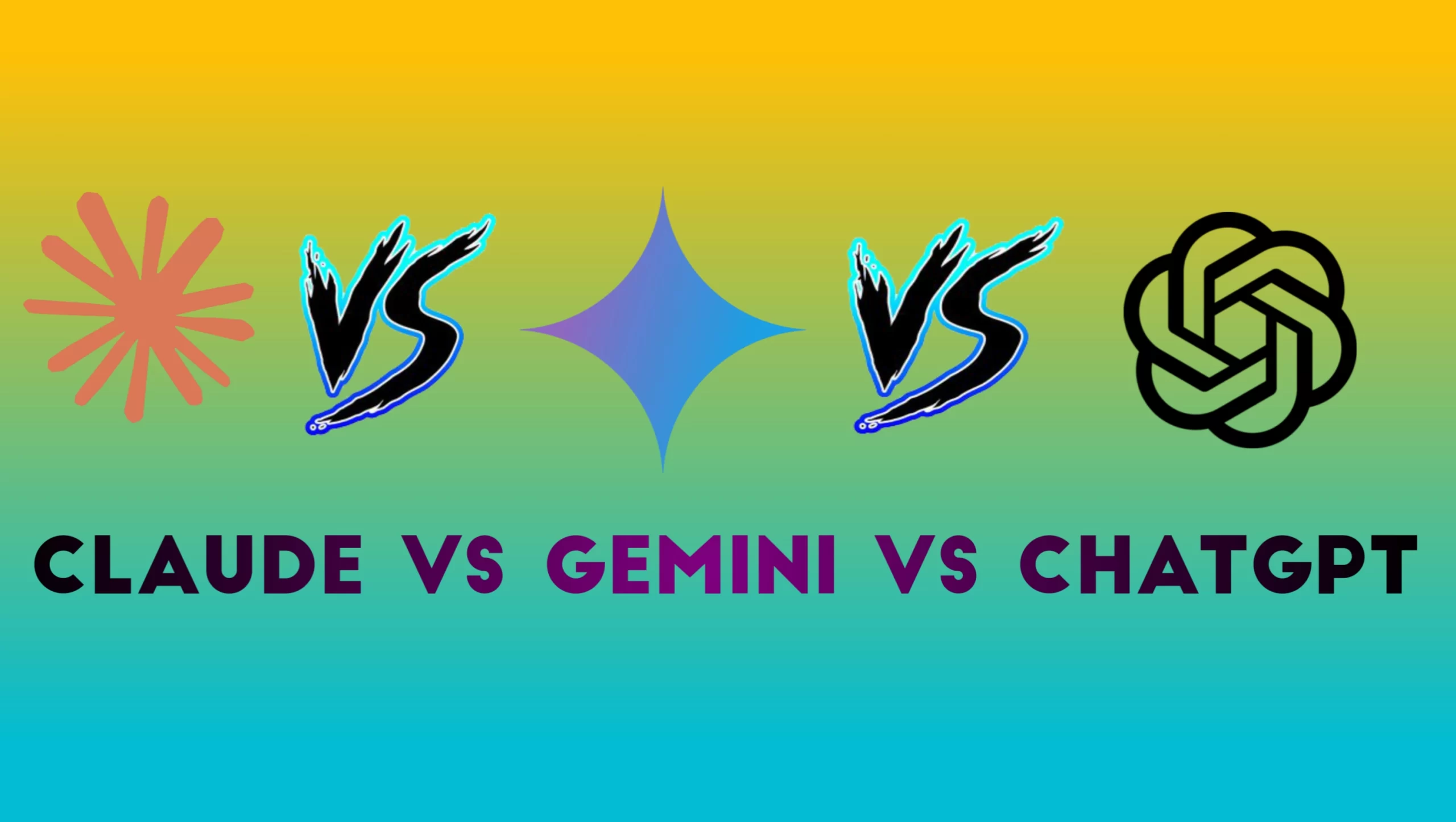 Visual comparison of AI models: ChatGPT's text bubbles, Gemini's Google ecosystem integration, and Claude's analytical charts in a digital arena