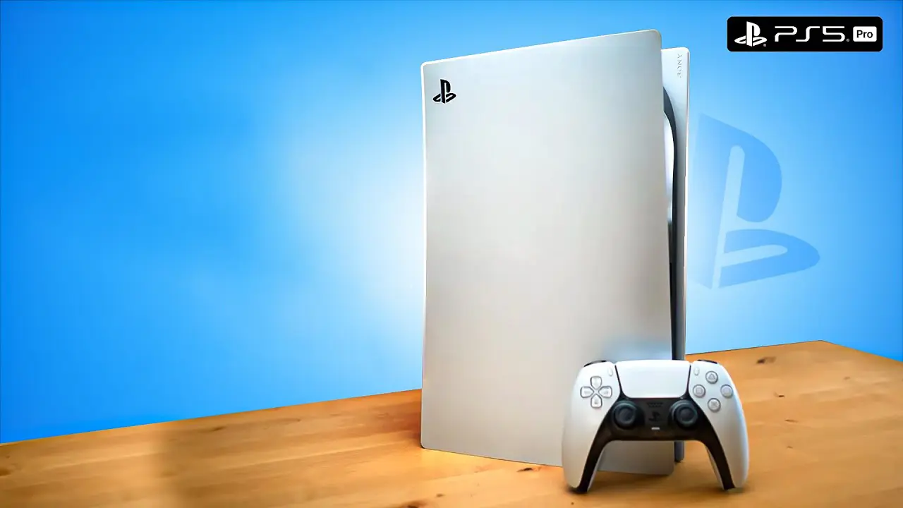 Sony PlayStation 5 Pro console with DualSense controller showing performance metrics