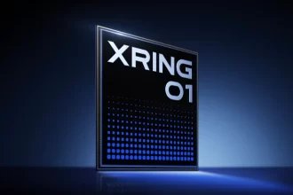 Xring O1 mobile processor chip with circuit pattern and neon accents