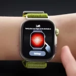 Huawei Watch Fit 4 Pro smartwatch showing health metrics on vibrant AMOLED disp lay.