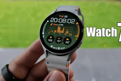 Samsung Galaxy Watch 7 in Cream or Green on wrist, showcasing 1.5-inch Super AMOLED 2000-nit display and Armor Aluminum frame.