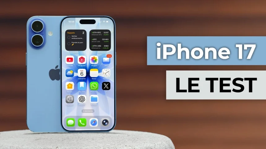 A dramatic, conceptual image showing a completely portless iPhone 17 with a wrap-around display. The visual emphasizes the absence of any buttons or ports.