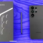 Samsung Galaxy S26 Ultra smartphone review showing the front display and rear camera array in Phantom Black color.