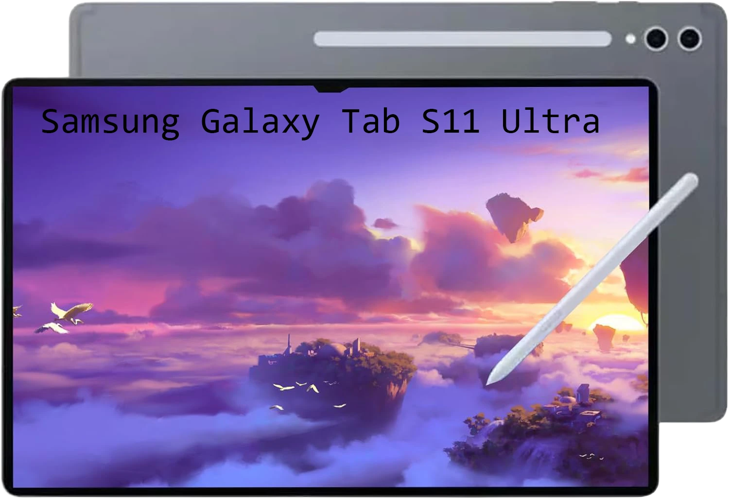 Samsung Galaxy Tab S11 Ultra tablet held in landscape mode displaying the notchless Super AMOLED screen and thin bezels.