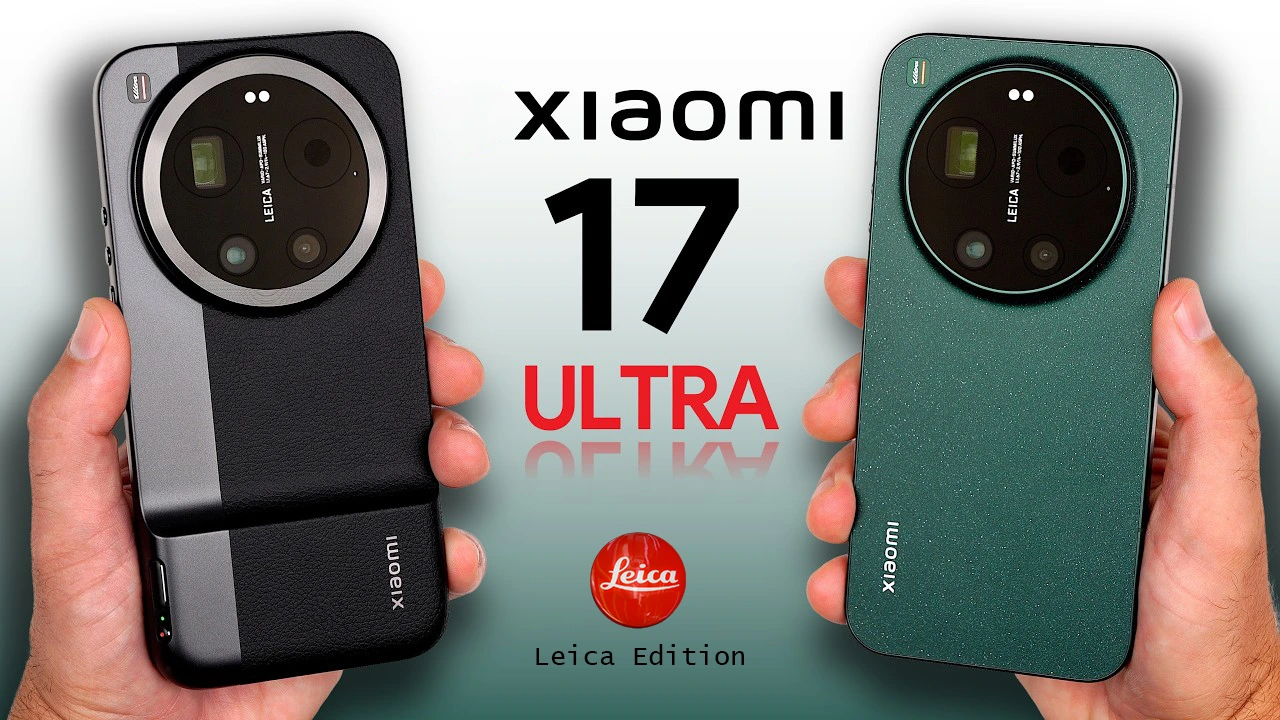 Close-up detail of the Xiaomi 17 Ultra's rear camera module, showing the stacked lens arrangement, the LED flash, and the signature 'LEICA' inscription on the lens ring.