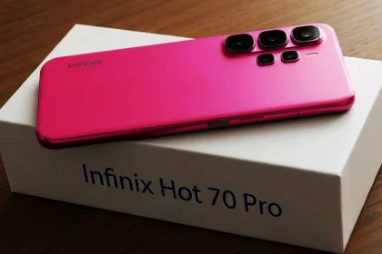 Infinix Hot 70 review showcasing the Thermo Orange color-changing back panel and 6.78-inch 120Hz display