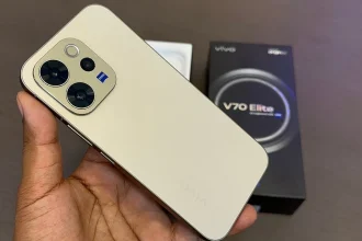 Official Vivo V70 Lite review showing the sleek front display and back panel design