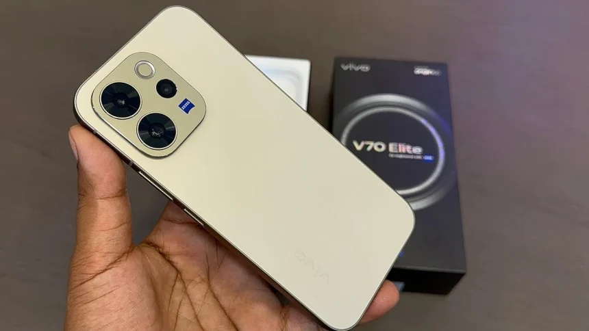 Official Vivo V70 Lite review showing the sleek front display and back panel design